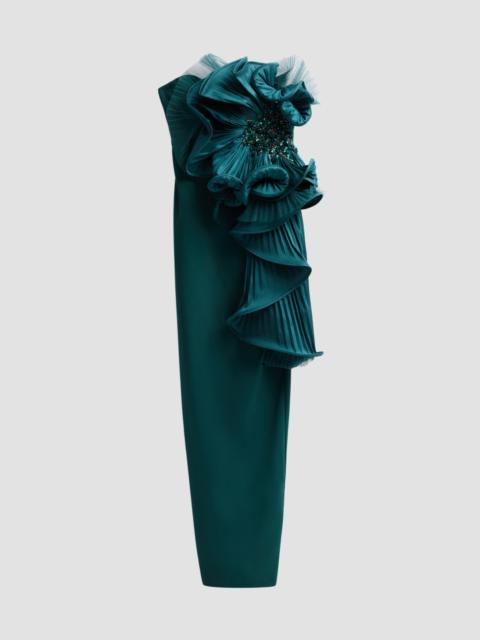 BADGLEY MISCHKA Women's Satin Floral Strapless Column Gown - Pine
