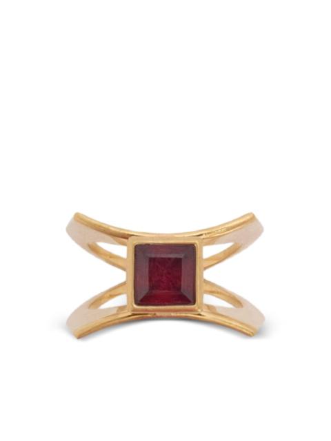 Jil Sander garnet-embellished engraved ring