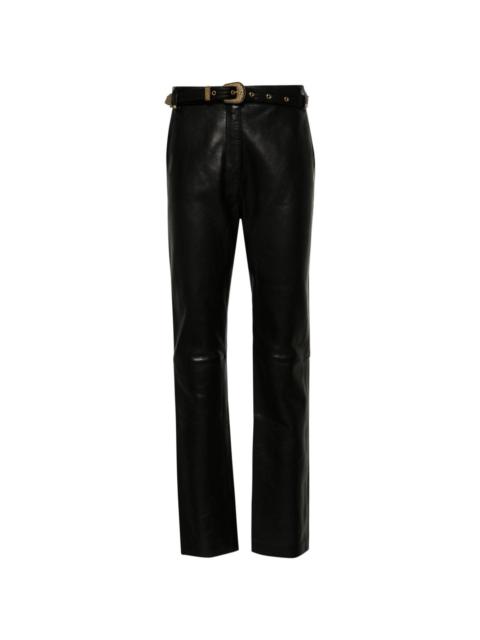 belted high-rise leather trousers