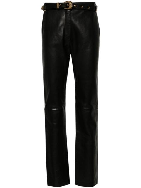 belted high-rise leather trousers