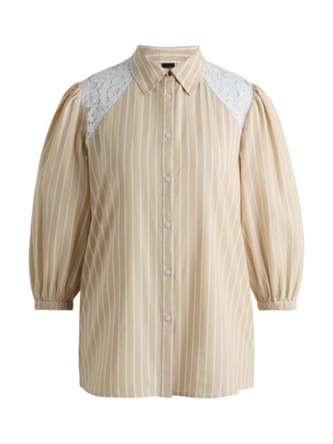 BOSS STRIPED REGULAR-FIT BLOUSE WITH LACE SHOULDERS