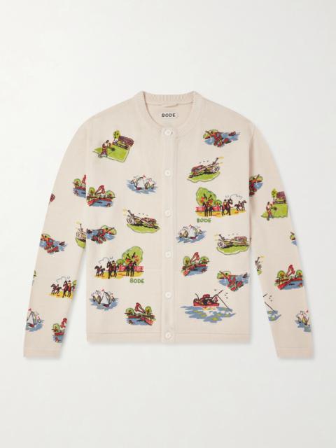 BODE Camp Bead-Embellished Jacquard-Knit Wool and Cotton-Blend Cardigan
