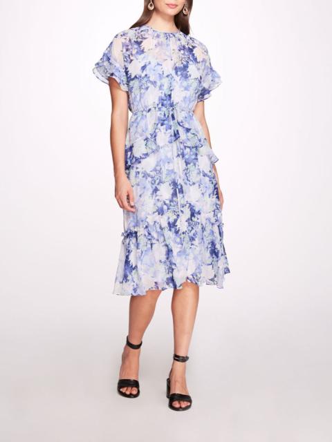 Marchesa LITA CHIFFON MIDI RUFFLE DRESS