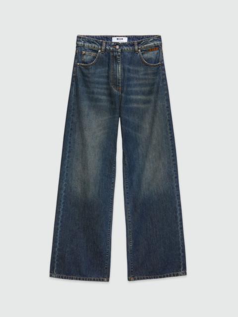 MSGM Wide-leg pre-washed effect dark blue denim pants