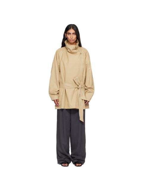 LE17SEPTEMBRE Beige Cotton Draped Funnel Neck Half Trench Coat