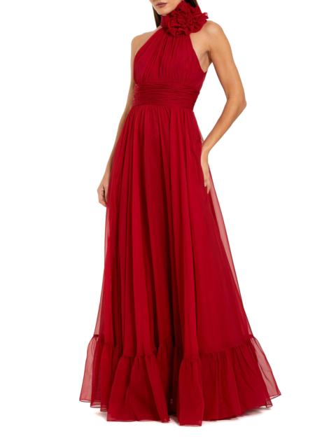MAC DUGGAL Women's Sleeveless Floral Chiffon Gown - Deep Red