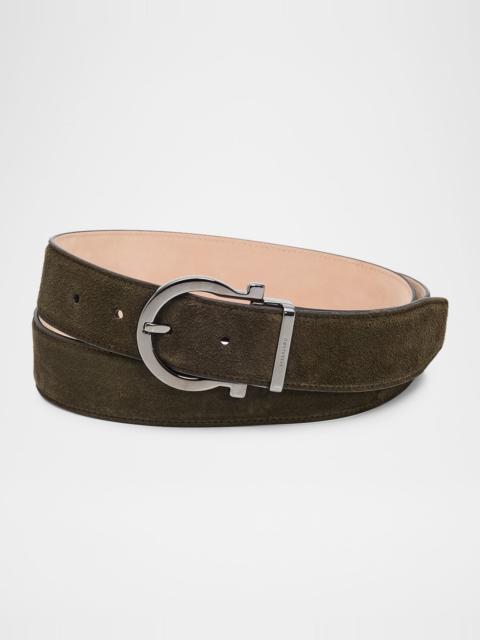 FERRAGAMO Men's Suede Gancio-Buckle Belt