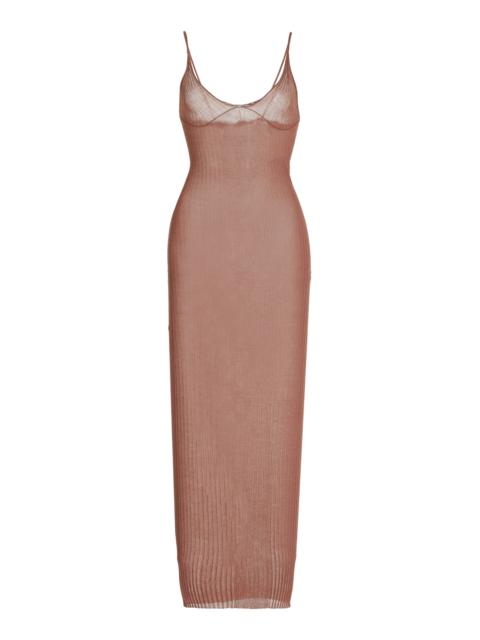 NENSI DOJAKA Nensi Dojaka for Calvin Klein Sheer-Knit Midi Dress brown