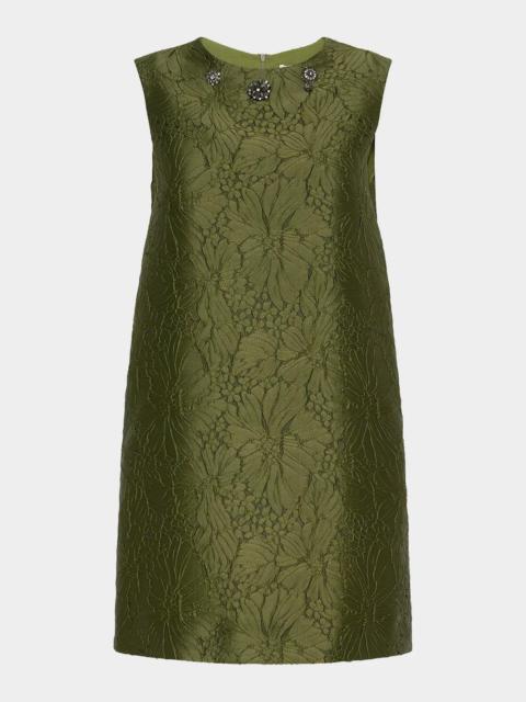 Max Mara Embellished Floral Jacquard Sleeveless Mini Shift Dress