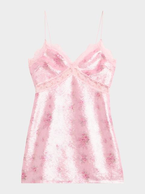 LoveShackFancy Finta Sequined Lace-Trim Mini Dress