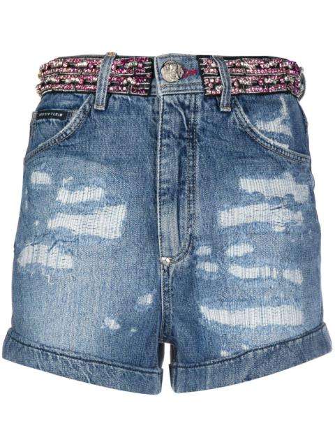 PHILIPP PLEIN rhinestone-embellished denim shorts