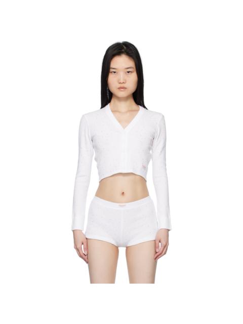 Alexander Wang White Crystal Hotfix Long-Sleeve Waffle Cardigan