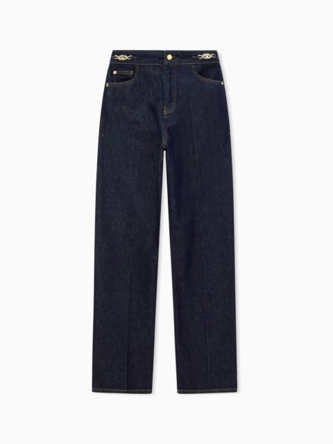 EMPORIO ARMANI FIVE-POCKET DENIM JEANS WITH A METAL KNOT ON THE WAISTBAND
