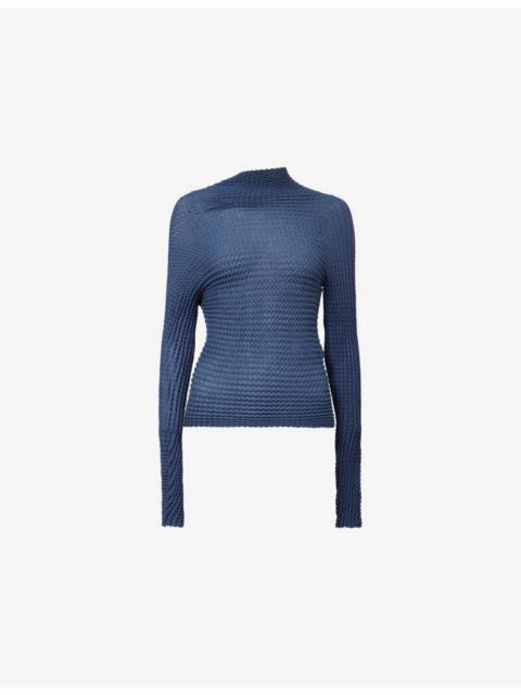 Victoria Beckham High-Neck Long-Sleeve Stretch-Cotton Top