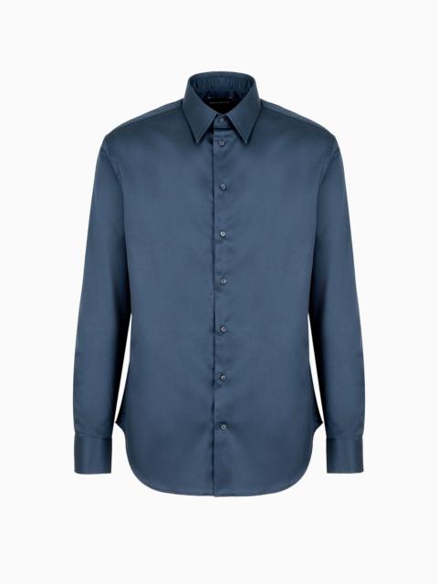 EMPORIO ARMANI Modern-fit, stretch-cotton, non-iron shirt with a stiff collar
