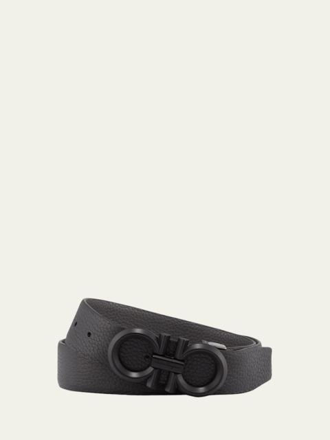 FERRAGAMO Men's Reversible Textured Leather Belt with Beveled Gancini Buckle