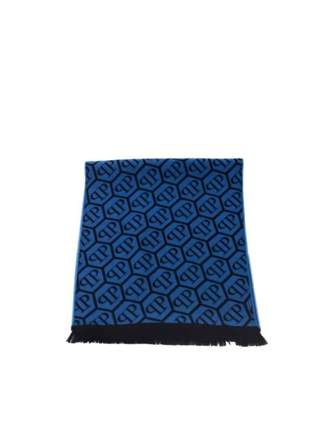 PHILIPP PLEIN logo-monogram fringed scarf