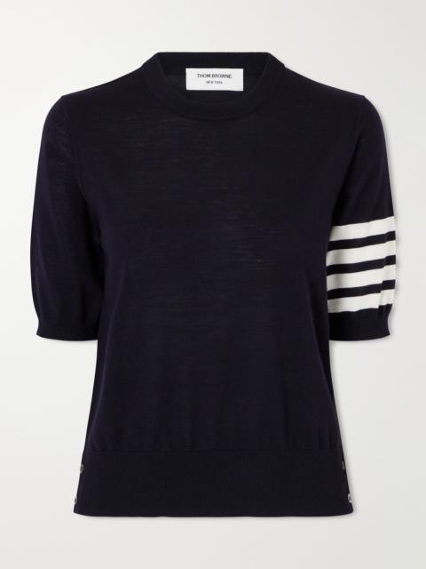 Thom Browne Grosgrain-trimmed Striped Wool-blend Sweater