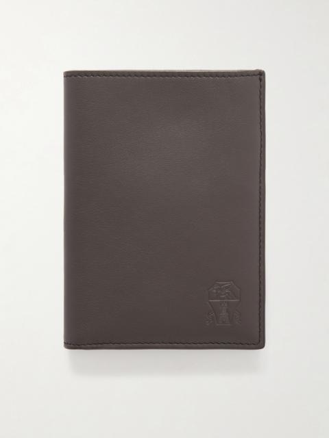 Brunello Cucinelli Logo-Debossed Leather Passport Holder Dark brown