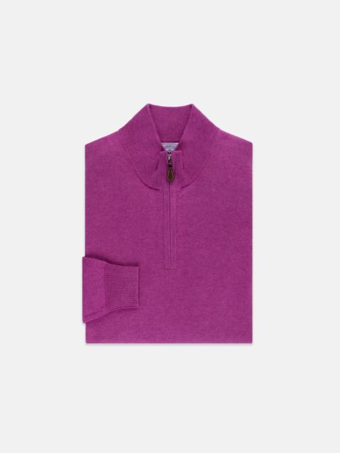 J. PRESS PURPLE COTTON-CASHMERE QUARTER-ZIP SWEATER - TRIM FIT