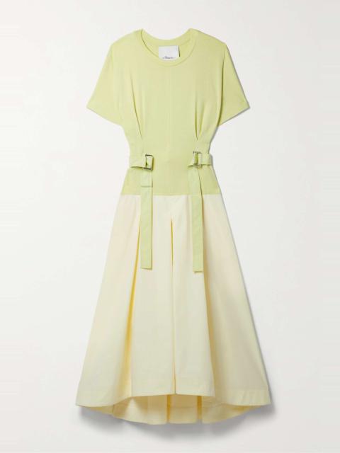 3.1 Phillip Lim Cotton-jersey and pleated cotton-blend poplin midi dress