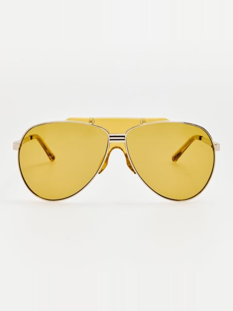 LINDA FARROW Amelia Sunglasses in Silver and Yellow