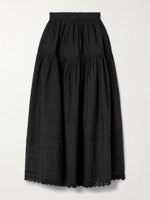 DÔEN Sebastiane Crochet-trimmed Organic Cotton-poplin Midi Skirt
