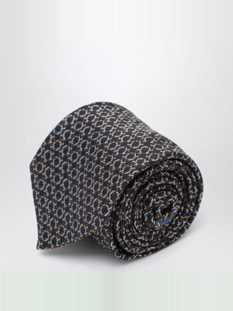 FERRAGAMO Brown silk tie with Gancini print