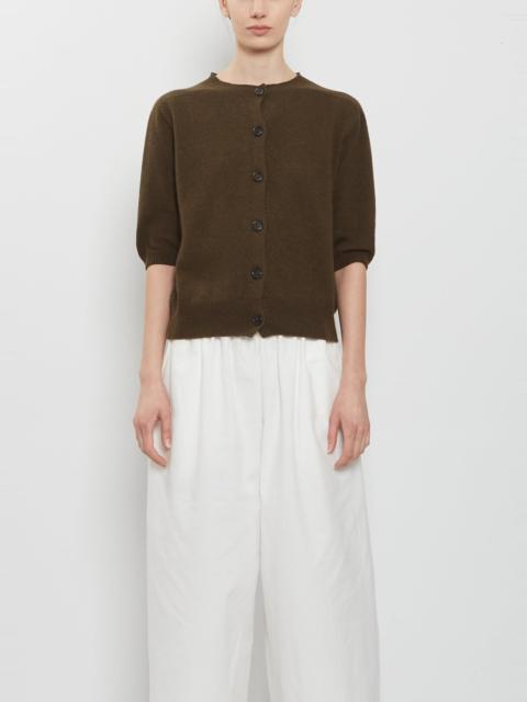 MARGARET HOWELL Short Sleeve Cashmere Cotton Cardigan — Dark Olive
