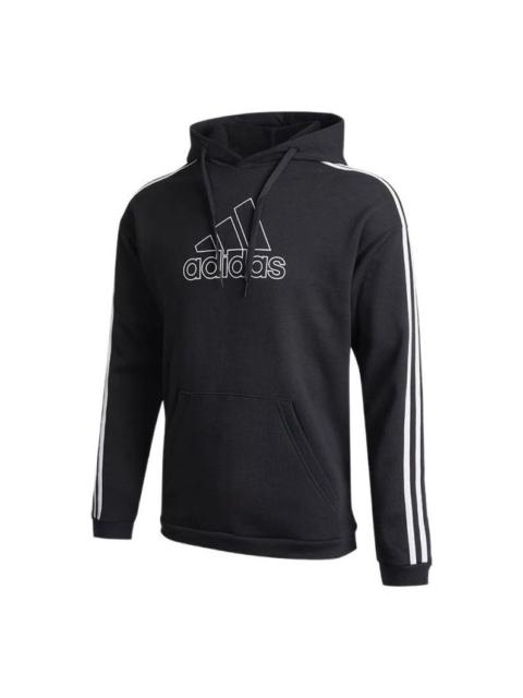 Men's adidas Solid Color Logo Printing Drawstring Hooded Long Sleeves Black GV5181