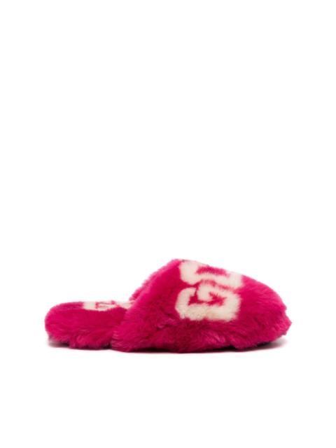 logo print faux-fur slippers