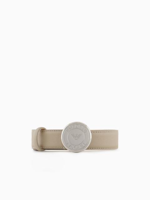 EMPORIO ARMANI ASV full-grain regenerated leather belt with medallion buckle