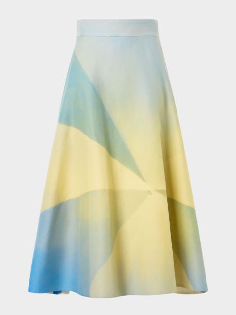 AKRIS Sunbeam Print Cotton Midi Skirt