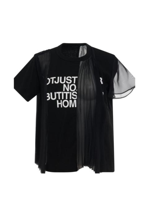 sacai text-print sheer-panel T-shirt