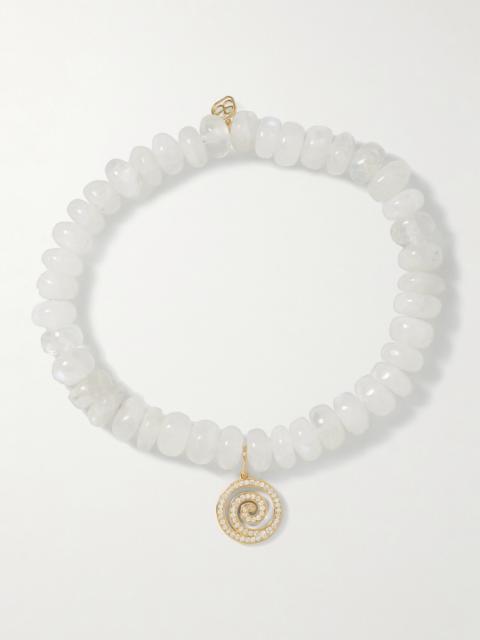 SYDNEY EVAN Small Spiral 14-karat Gold, Moonstone And Diamond Bracelet