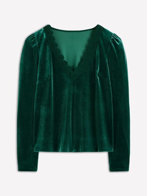BODEN Flora V-Neck Velvet Top-Emerald Night