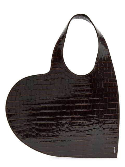 Heart crocodile-effect leather tote