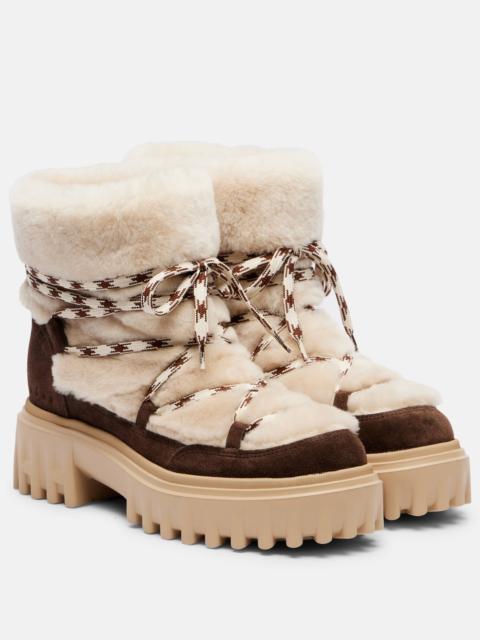 HOGAN Suede and shearling lace-up boots
