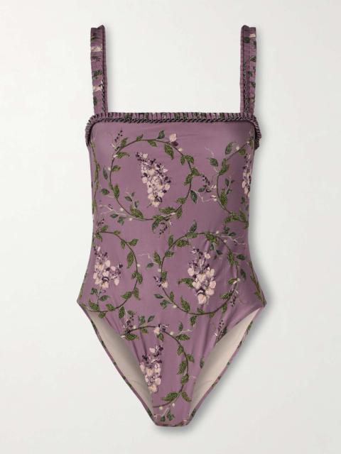 Agua by Agua Bendita Limón Wisteria ruffled embroidered recycled swimsuit Purple
