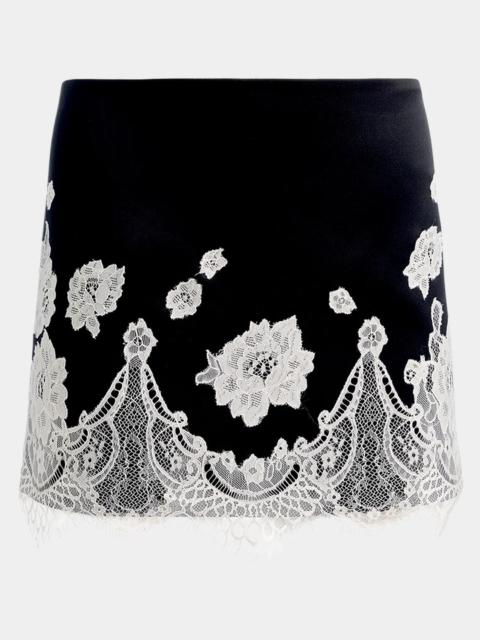 Alice + Olivia Rubi Lace-Trim Satin Mini Skirt