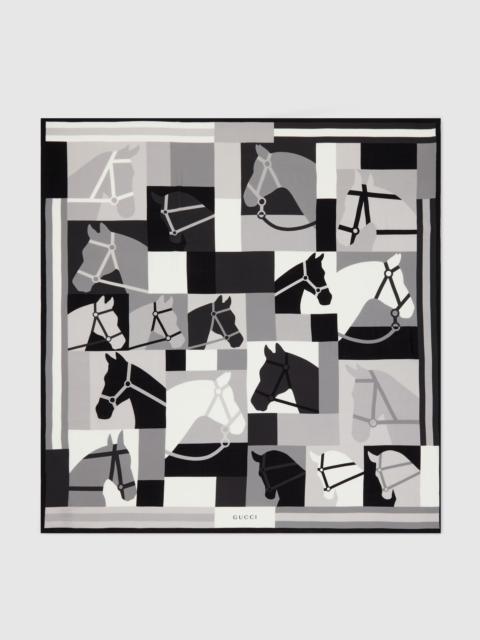 GUCCI Wool shawl with equestrian motif