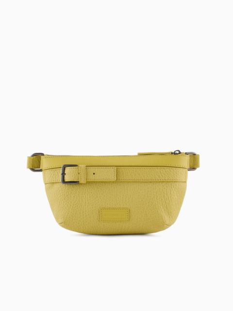 EMPORIO ARMANI Pebbled-leather belt bag with smooth leather details