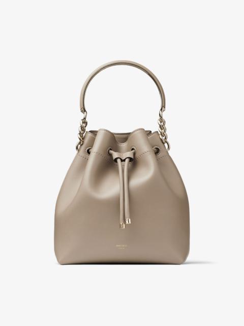 JIMMY CHOO Bon Bon Bucket
Taupe Soft Shiny Smooth Calf Leather Bucket Bag