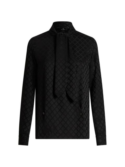 silk-jacquard scarf-collar shirt