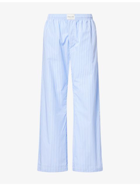Sporty & Rich Brand-Patch Striped Cotton Pyjama Trousers