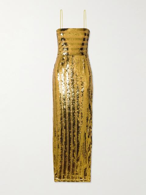 GALVAN Stargaze Striped Sequined Tulle Maxi Dress