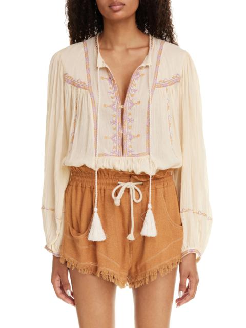 Isabel Marant Étoile Silekia Embroidered Tassel Tie Cotton Top