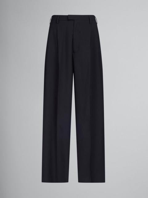 BLACK TROPICAL WOOL TAILORED TROUSERS