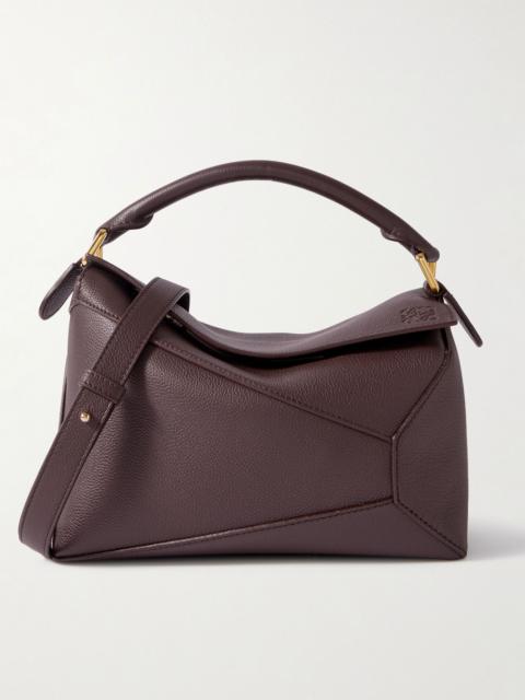 Puzzle Edge small textured-leather shoulder bag Dark brown