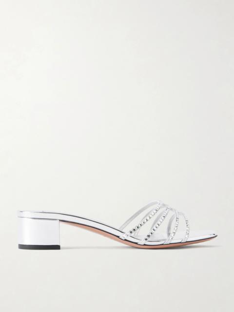 AQUAZZURA Sensation 35 Embellished Metallic Leather Mule